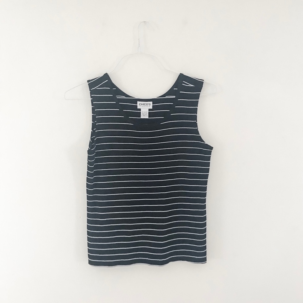 CHICO’S Travelers: black and white striped tank